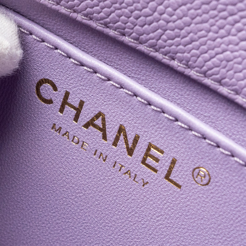 Chanel 24p Coco Love Mini Flap Bag Adjustable Chains Caviar Light Purple GHW (Microchip)
