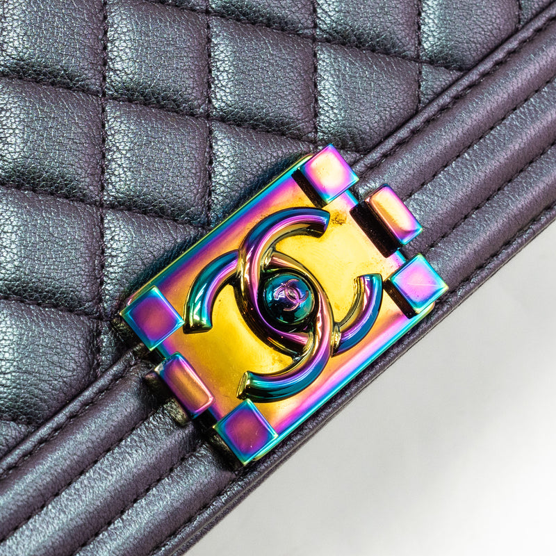 Chanel Medium Boy Bag GoatSkin Iridescent Purple Multicolour Hardware