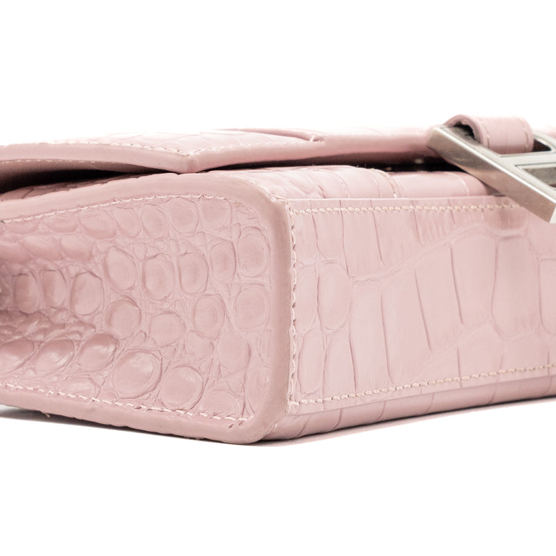 Balenciaga Hourglass Wallet on Chain Croc-Embossed Calfskin Pink SHW