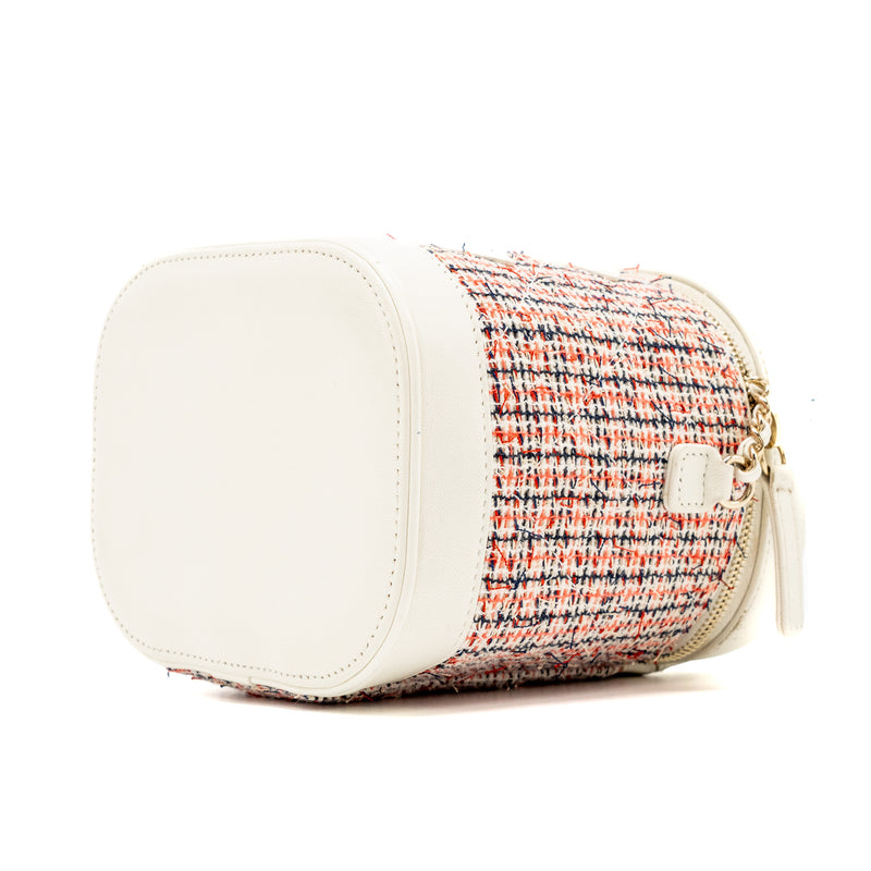 Chanel top handle vanity case with chain tweed multicolour white LGHW