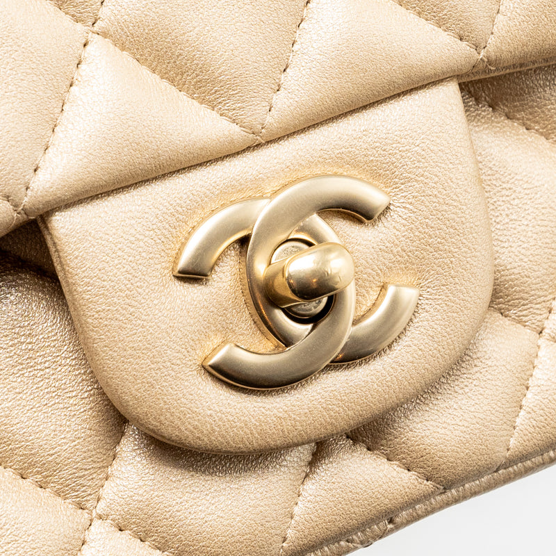 Chanel mini square flap bag lambskin gold GHW