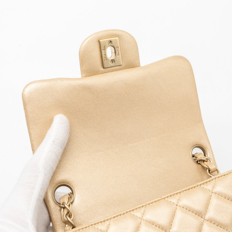 Chanel mini square flap bag lambskin gold GHW