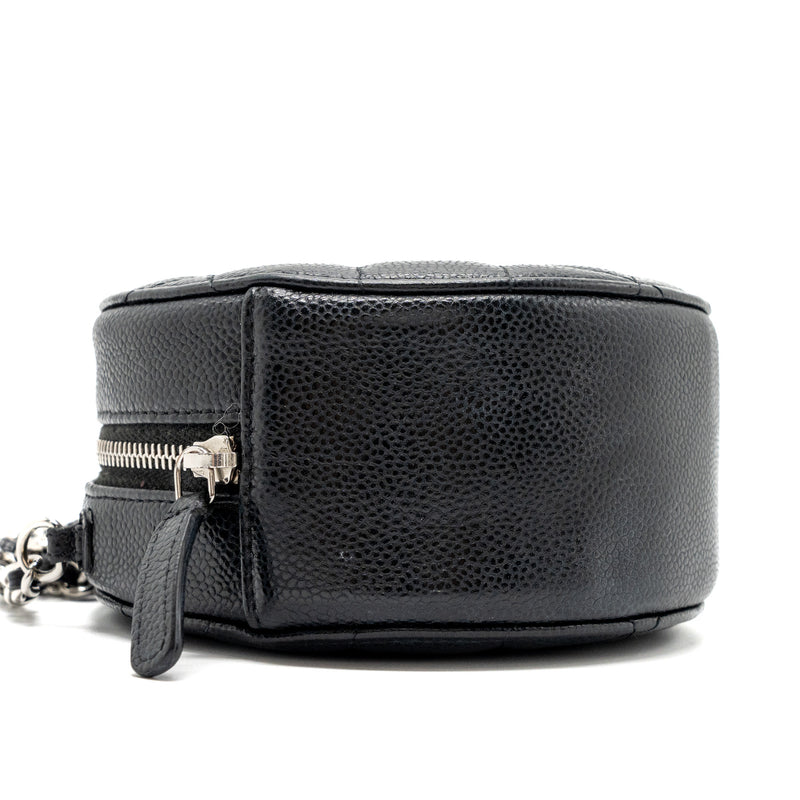 Chanel round sip clutch with chain caviar black SHW