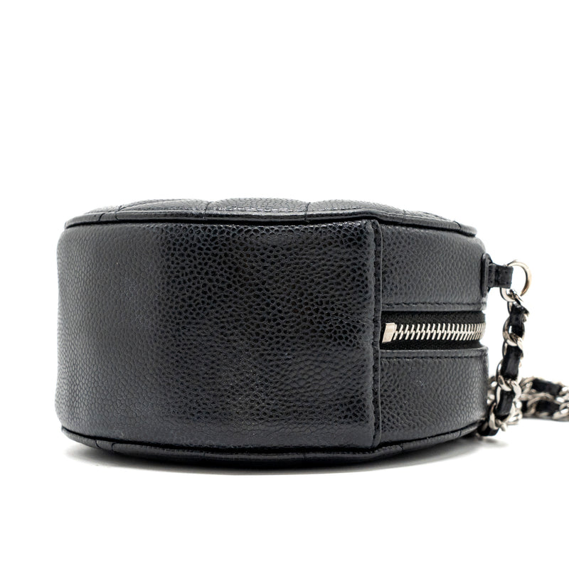 Chanel round sip clutch with chain caviar black SHW