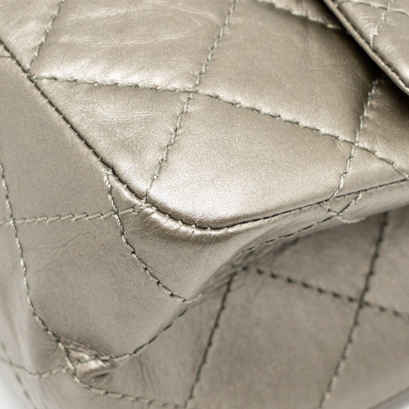 Chanel Maxi 2.55 Reissue Flap Bag Aged Calfskin Iridescent Light Grey Ruthenium Hardware