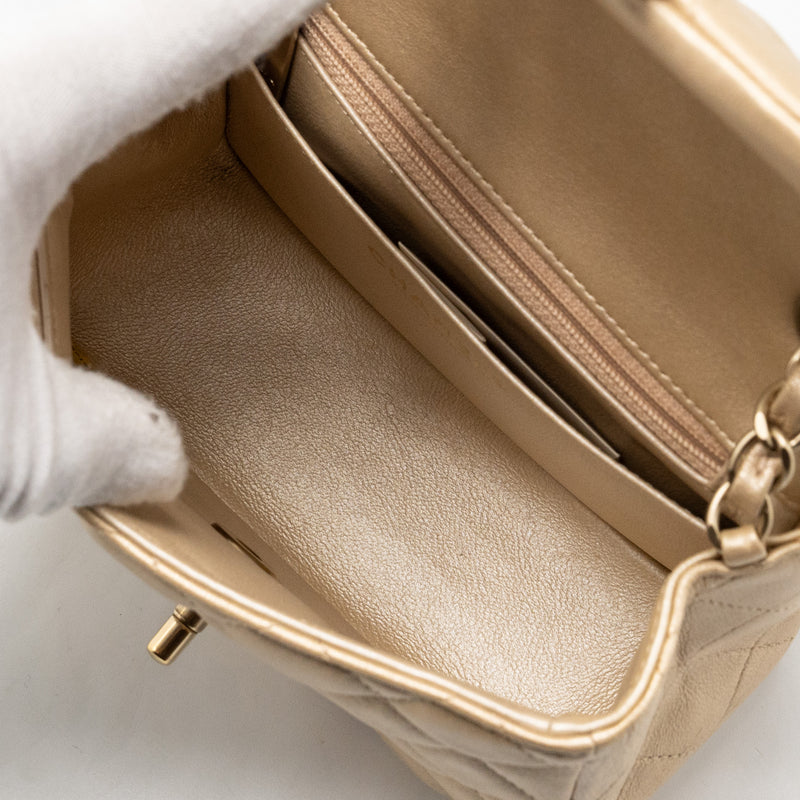 Chanel mini square flap bag lambskin gold GHW
