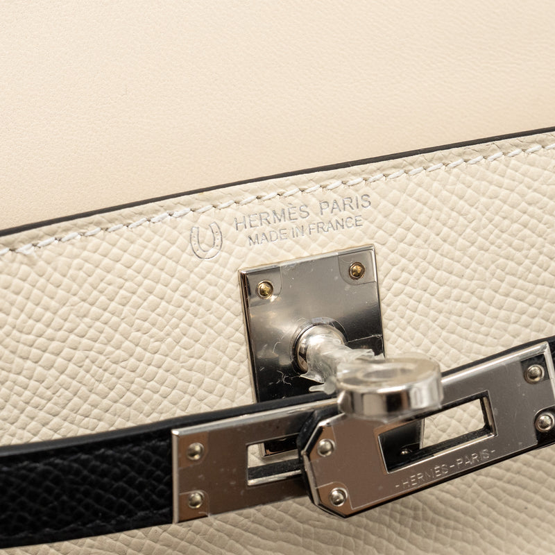Hermes mini kelly II epsom Craie / Black SHW stamp W