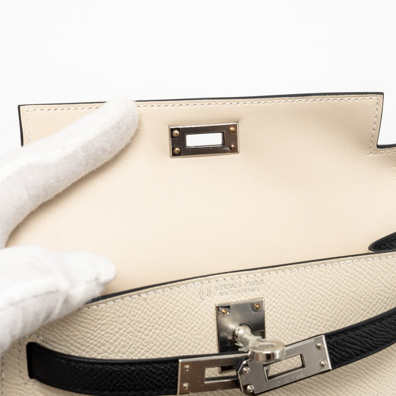 Hermes mini kelly II epsom Craie / Black SHW stamp W