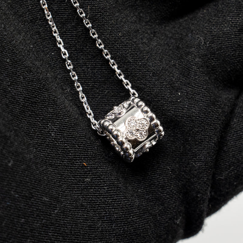Van Cleef and Arpels Perlee Clovers Pendant white gold diamonds with angle filed trace chain (sell in a set)