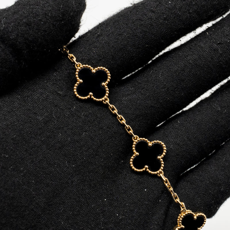 Van Cleef & Arpels Vintage Alhambra Bracelet 5 Motifs Onyx Yellow Gold