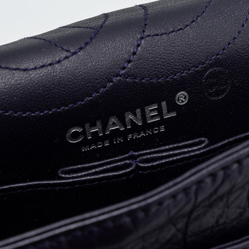 CHANEL Large 2.55  REISSUE FLAP BAG AGED CALFSKIN DARK PURPLE RUTHENIUM HARDWARE