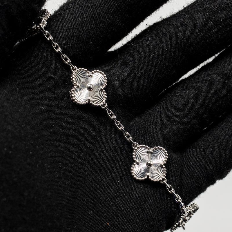 Van Cleef & Arpels Vintage Alhambra Bracelet 5 Motifs Guilloche White Gold