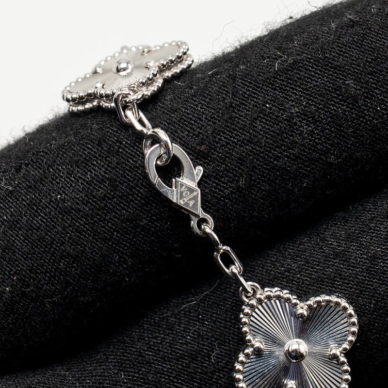 Van Cleef & Arpels Vintage Alhambra Bracelet 5 Motifs Guilloche White Gold
