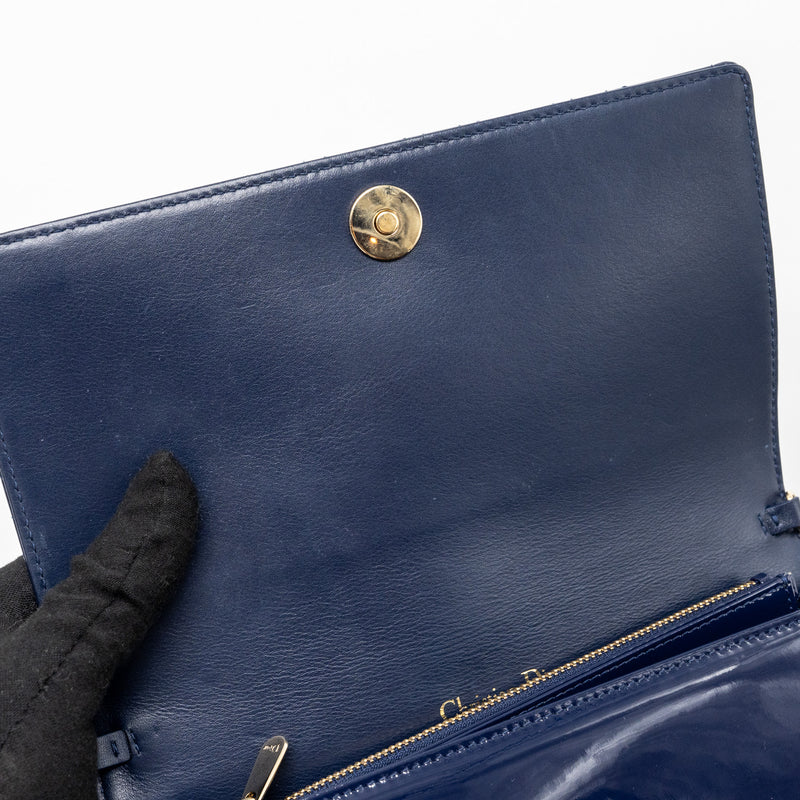 Dior Lady Dior Pouch with Chain patent dark blue LGHW