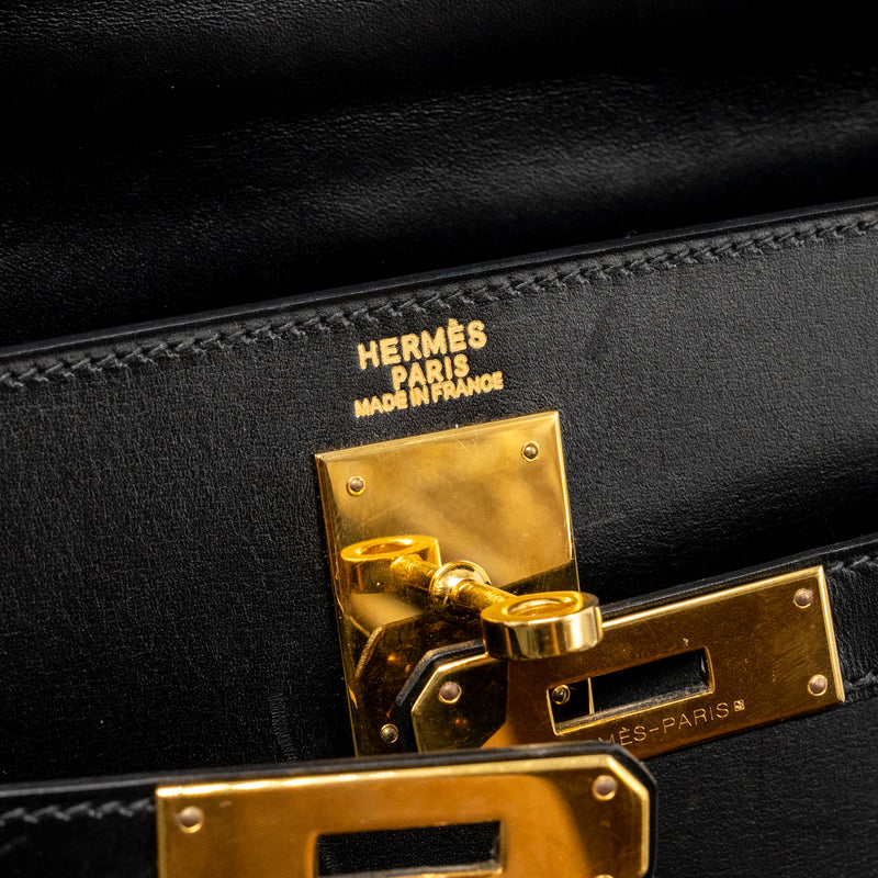 Hermes Vintage Kelly 32 Box Black GHW Stamp Square I