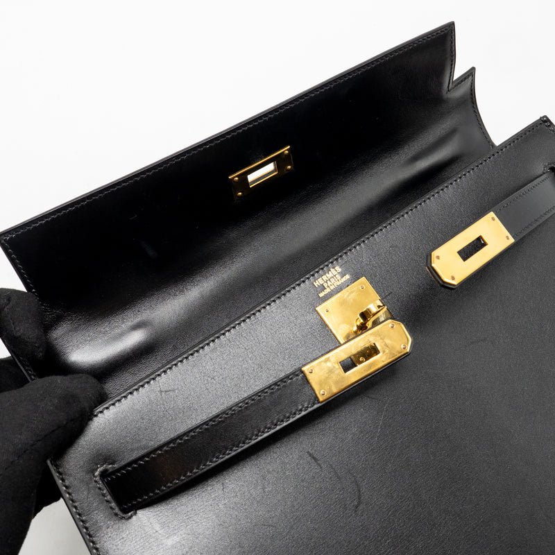 Hermes Vintage Kelly 32 Box Black GHW Stamp Square I