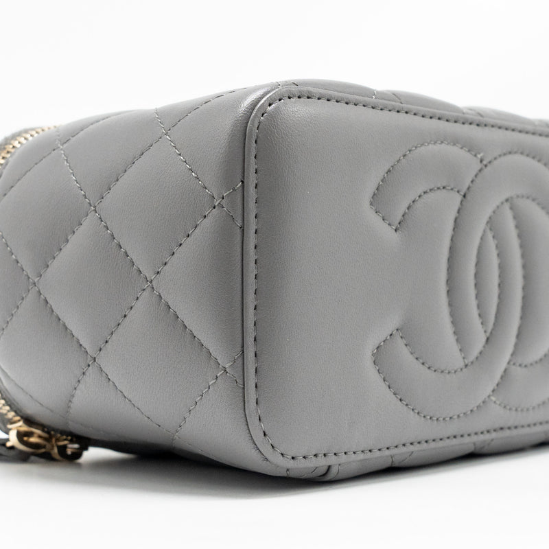 Chanel Top Handle Long Vanity with Chain Lambskin Grey LGHW (microchip)