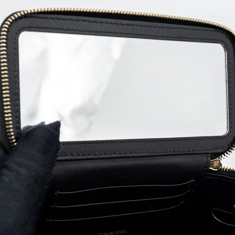 Chanel Top Handle Long Vanity With Chain Lambskin Black GHW(Microchip)