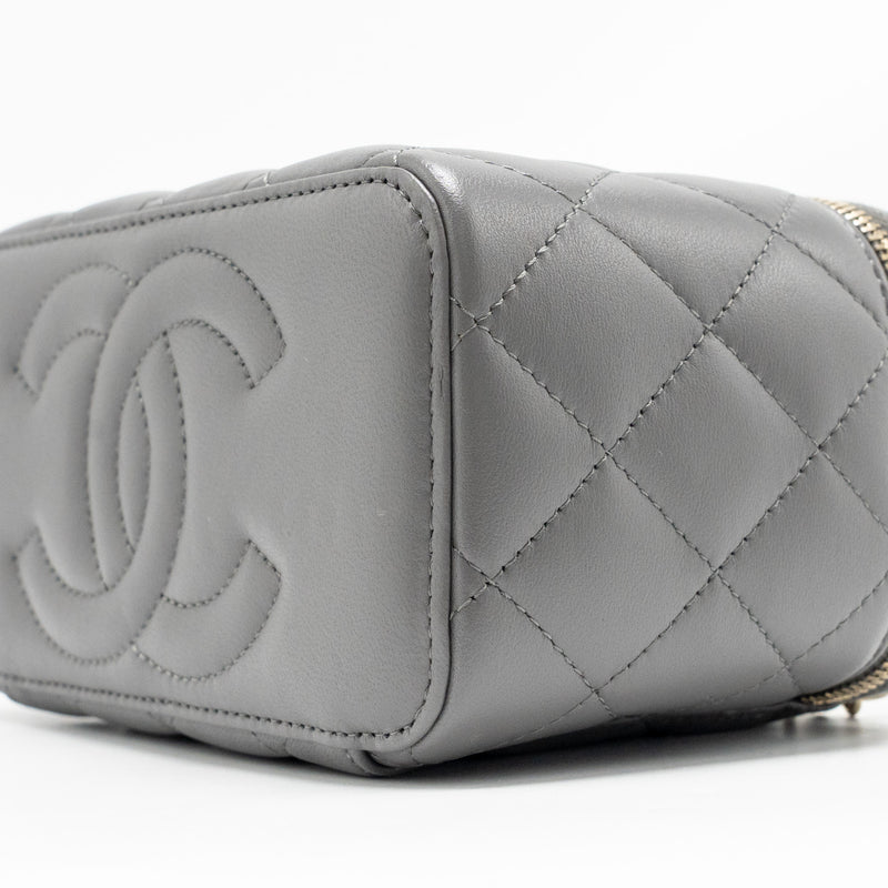Chanel Top Handle Long Vanity with Chain Lambskin Grey LGHW (microchip)