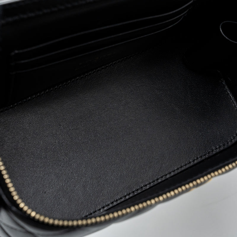 Chanel Top Handle Long Vanity With Chain Lambskin Black GHW(Microchip)