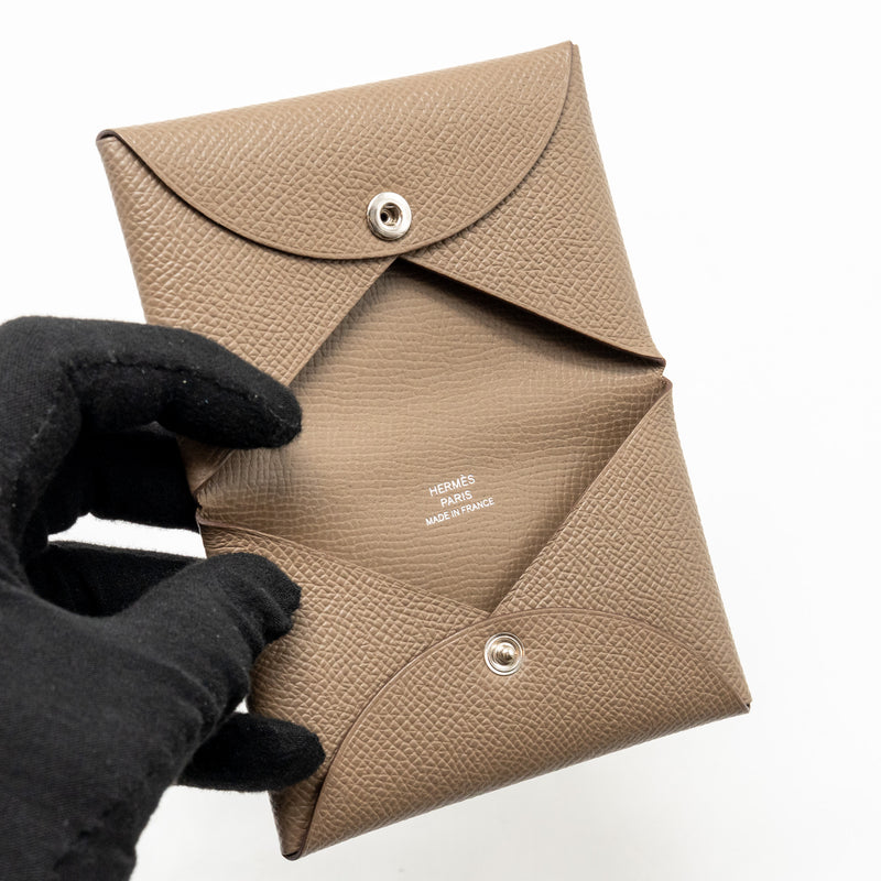 Hermes Calvi Card Holder Epsom Etoupe SHW Stamp W