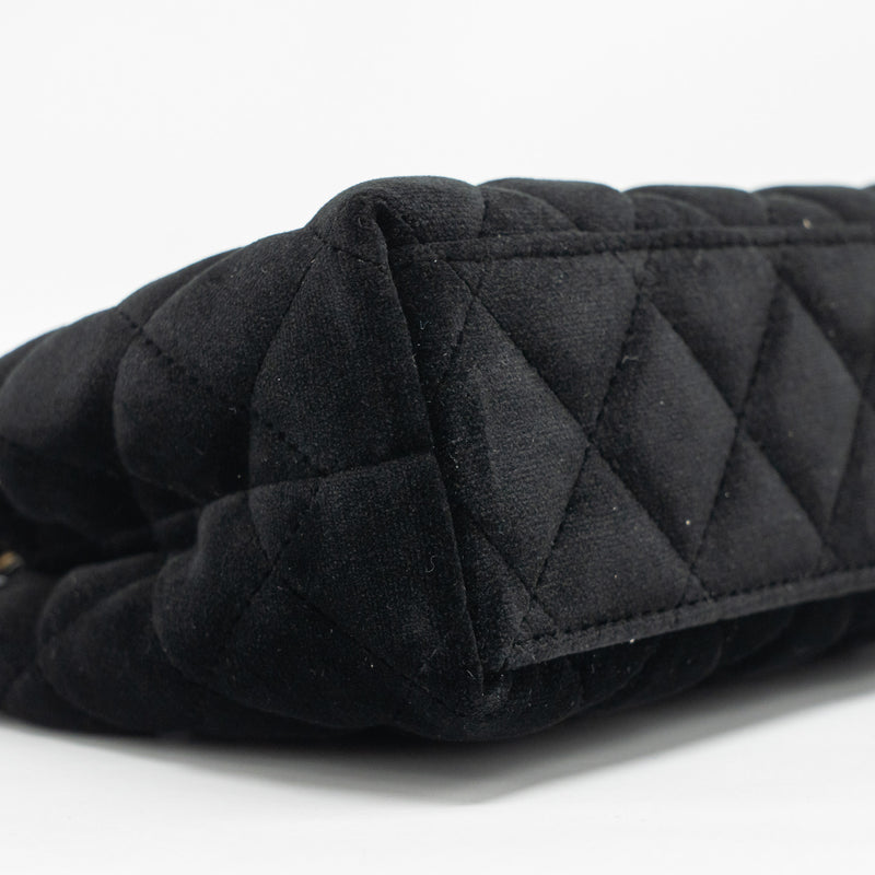 Chanel Mini Kelly Shopping Tote Bag Velvet Black GHW (microchip)
