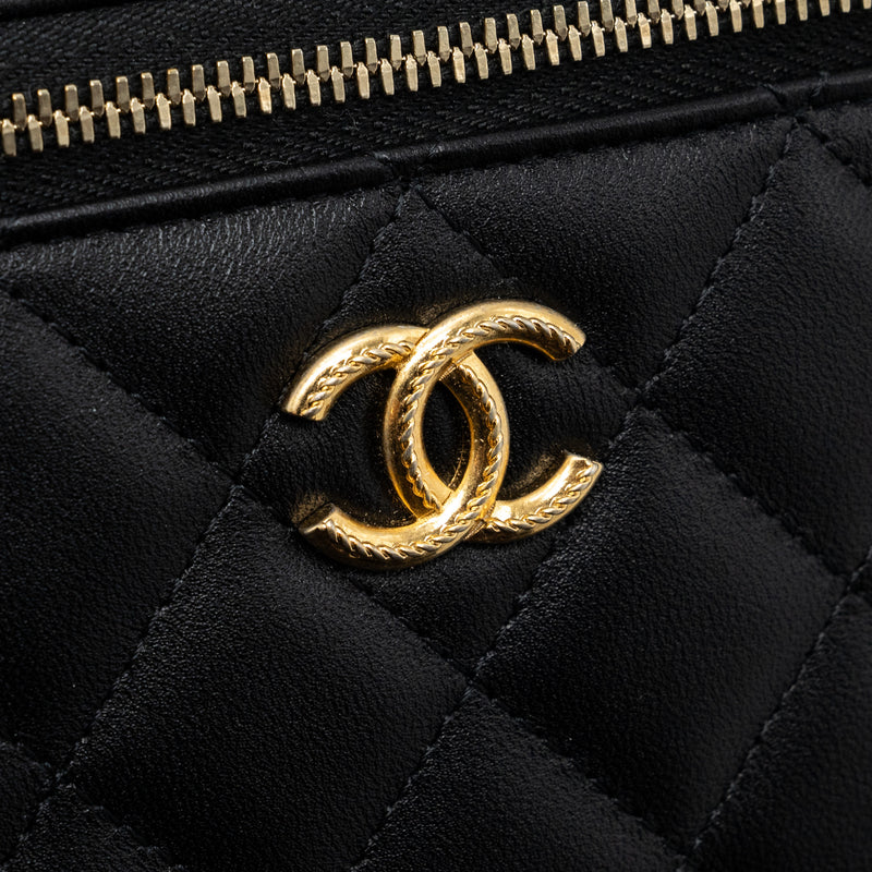 Chanel Detail Top Handle Long Vanity With Chains Lambskin Black GHW(Microchip)
