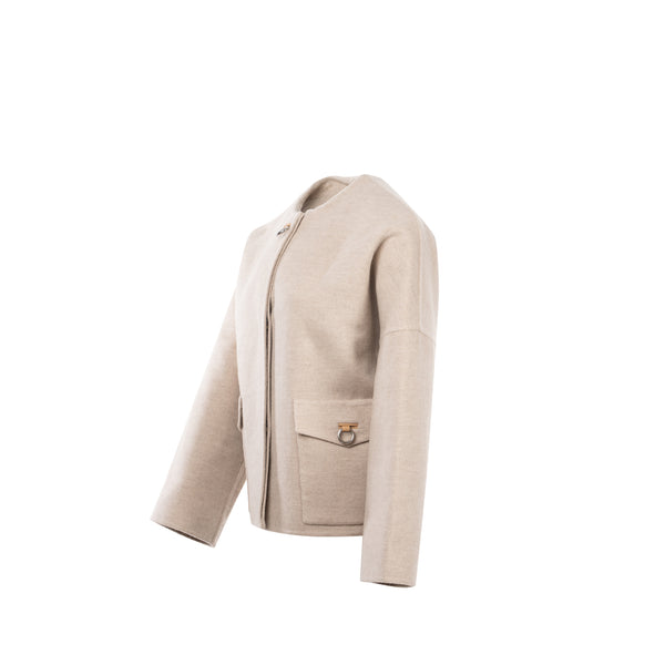 Hermes Size 36 Paletot Fermoir Anneaux Coat Baby Cashmere Beige Glaise