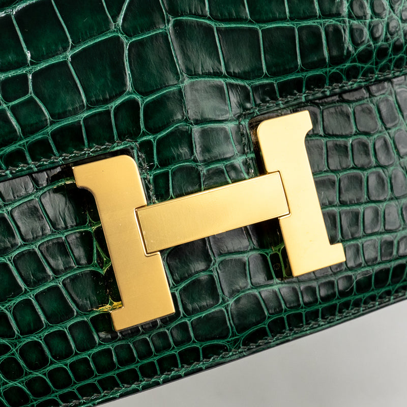 Hermes mini constance shiny alligator mississippiensis vert fonce GHW stamp U