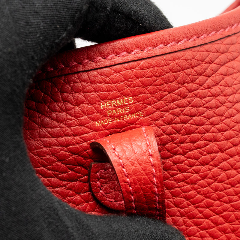 Hermes Mini Evelyne Clemence Vermillon/Rouge Vif GHW Stamp B