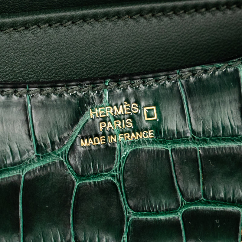 Hermes mini constance shiny alligator mississippiensis vert fonce GHW stamp U