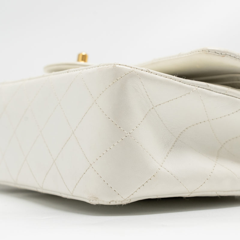 Chanel Vintage Medium Classic Double Flap Bag White Lambskin GHW