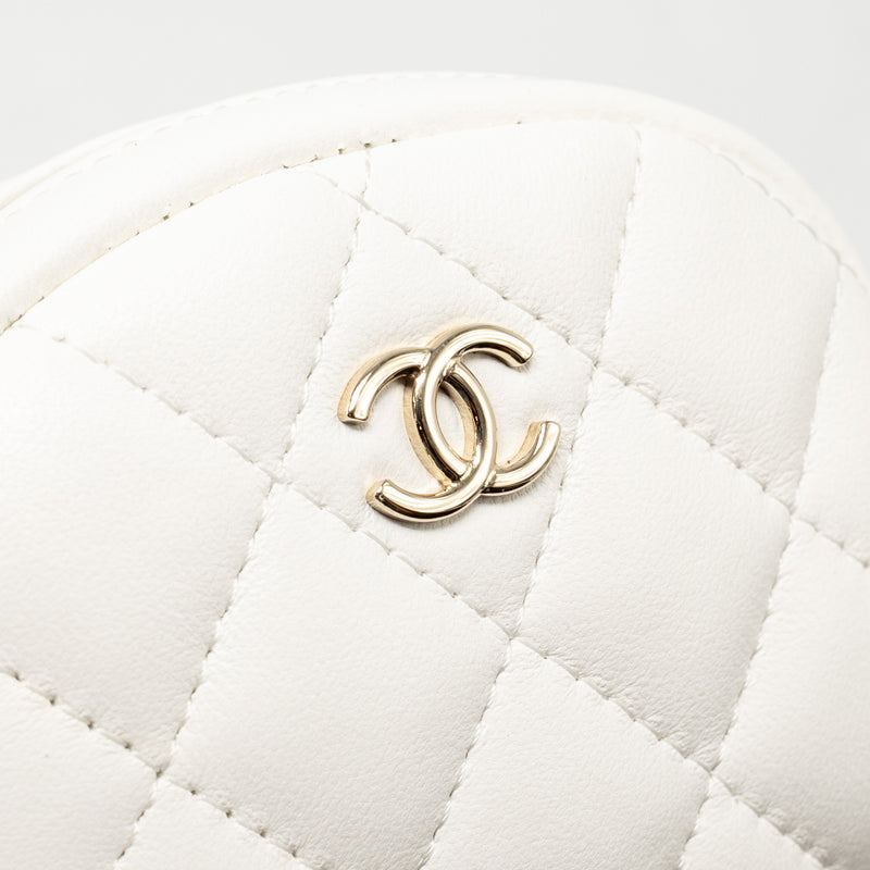 Chanel 19 round clutch  with chain with coin purse tweed / lambskin black/ white GHW