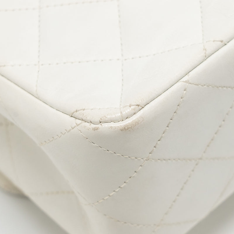 Chanel Vintage Medium Classic Double Flap Bag White Lambskin GHW
