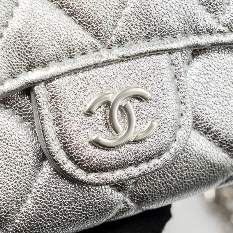 Chanel mini flap belt bag lambskin silver SHW