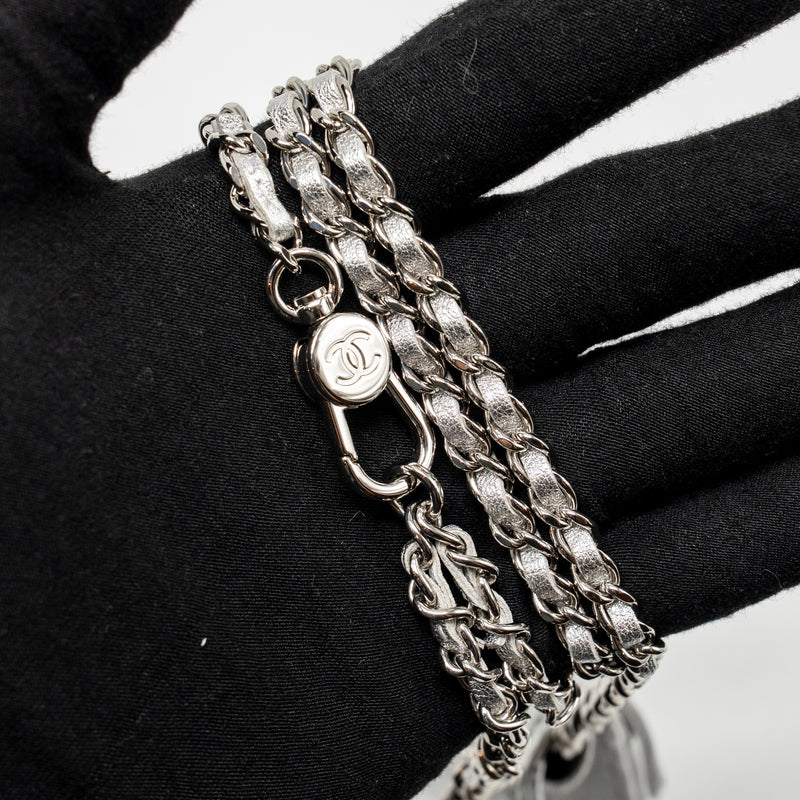Chanel mini flap belt bag lambskin silver SHW