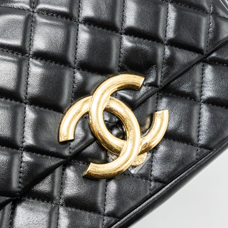 Chanel Giant CC Logo Flap bag Lambskin Black GHW(microchip)