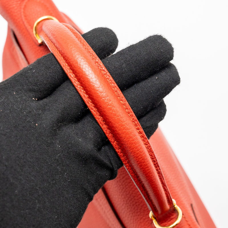 Hermes Kelly 32 Togo 5E Vermillion GHW Stamp Square Q