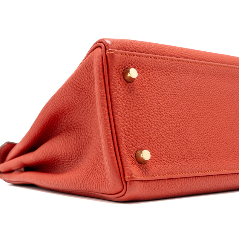 Hermes Kelly 32 Togo 5E Vermillion GHW Stamp Square Q