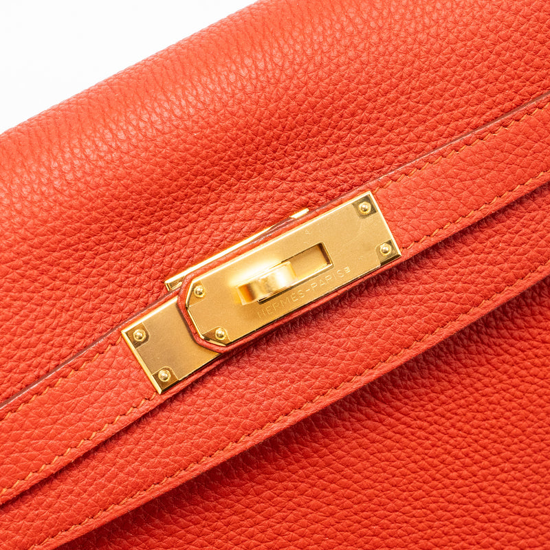 Hermes Kelly 32 Togo 5E Vermillion GHW Stamp Square Q
