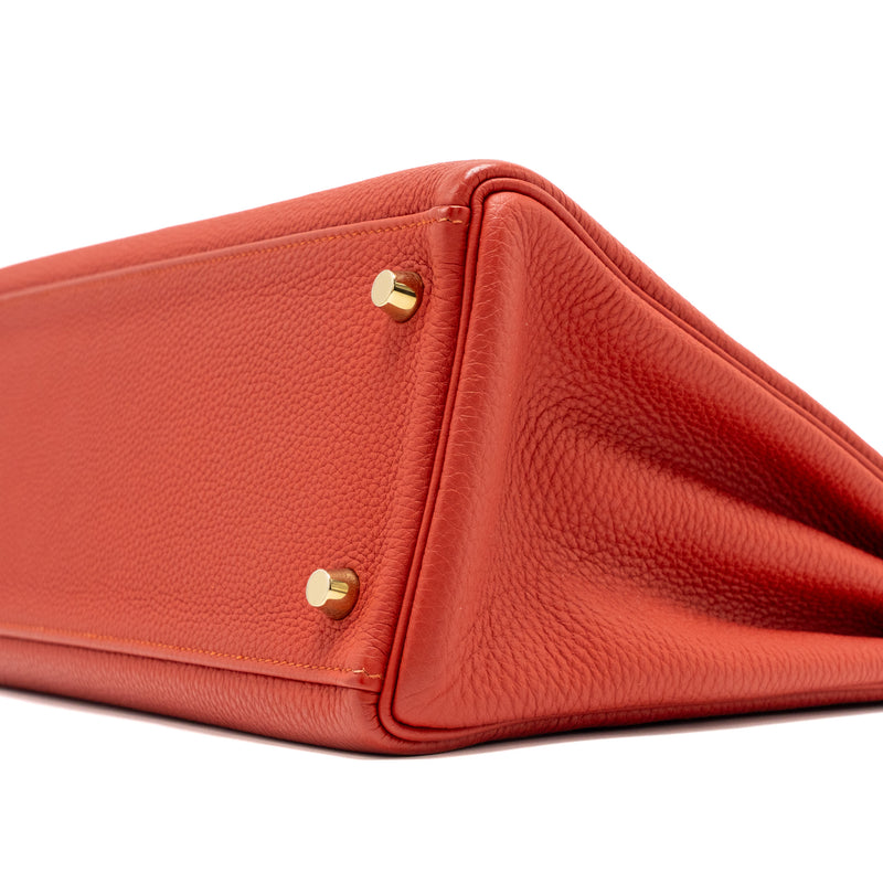 Hermes Kelly 32 Togo 5E Vermillion GHW Stamp Square Q