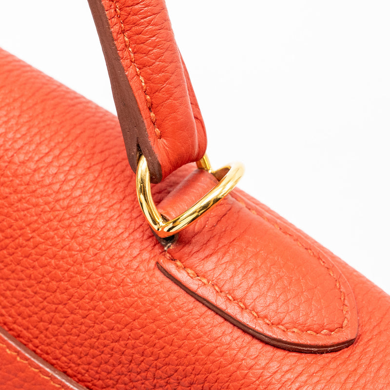 Hermes Kelly 32 Togo 5E Vermillion GHW Stamp Square Q