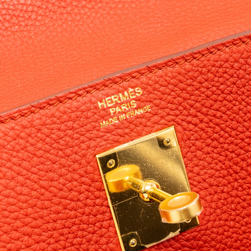 Hermes Kelly 32 Togo 5E Vermillion GHW Stamp Square Q