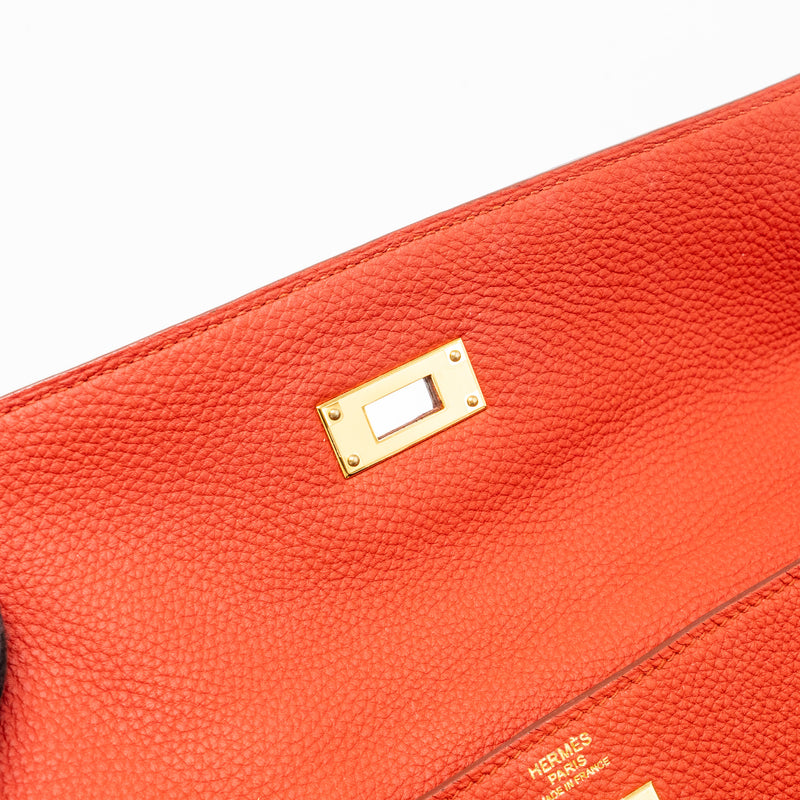 Hermes Kelly 32 Togo 5E Vermillion GHW Stamp Square Q