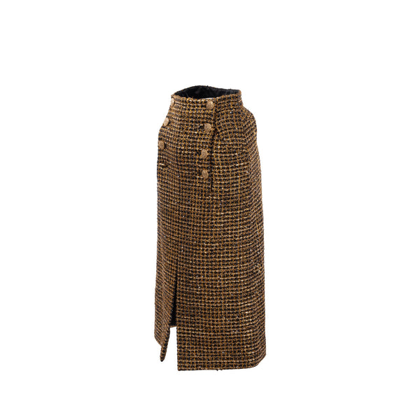 Chanel size 34 18A tweed long skirt gold / black
