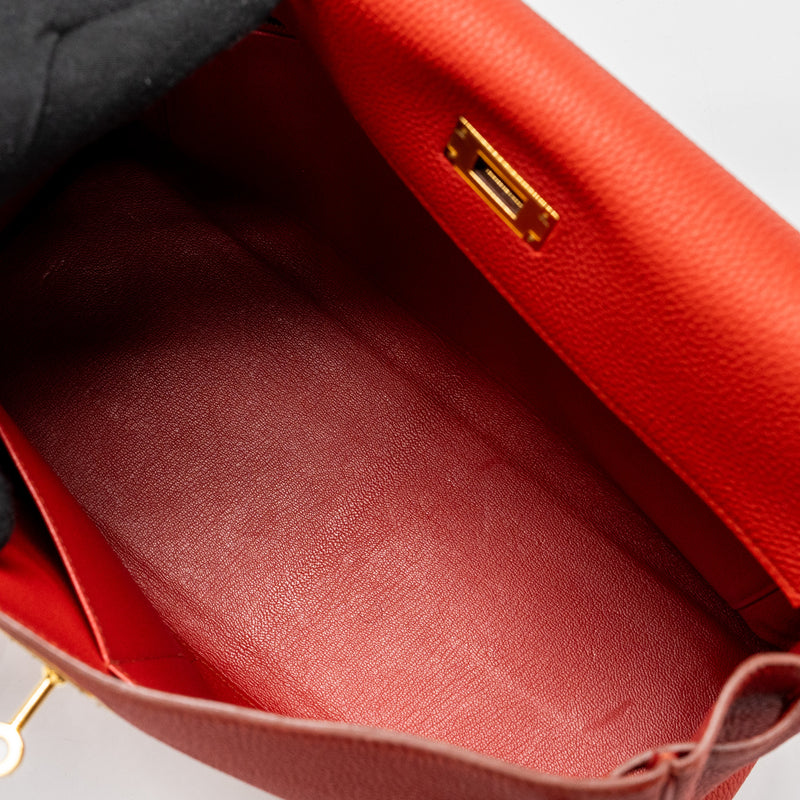 Hermes Kelly 32 Togo 5E Vermillion GHW Stamp Square Q