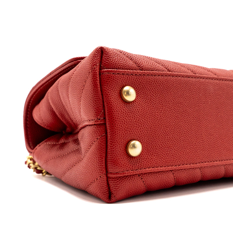 Chanel Small Coco Handle Chevron Caviar Red Brushed GHW