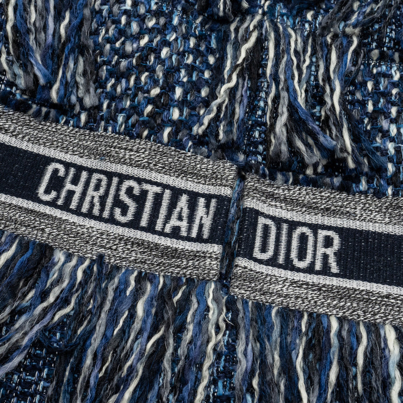 Dior Size 36 Embroidered Logo Fringe Tweed Coat Virgin Wool/Cotton Blue