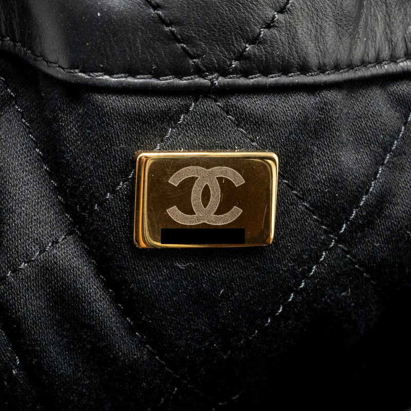 Chanel 22 Backpack White Letter Logo Shiny Calfskin Black GHW (Microchip)