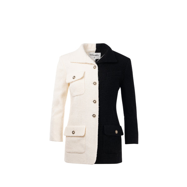 Chanel Size 34 20A Tweed Jacket Wool/Polyamide White/Black